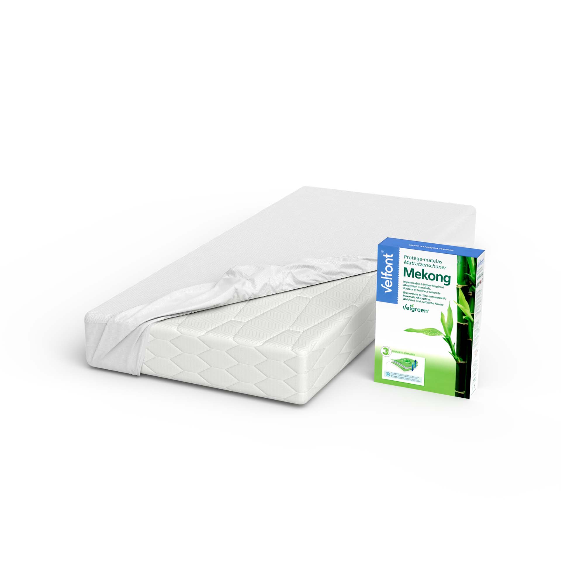 Protège-matelas Velgreen Mekong bambou jersey 3 couches, imperméable à l'eau