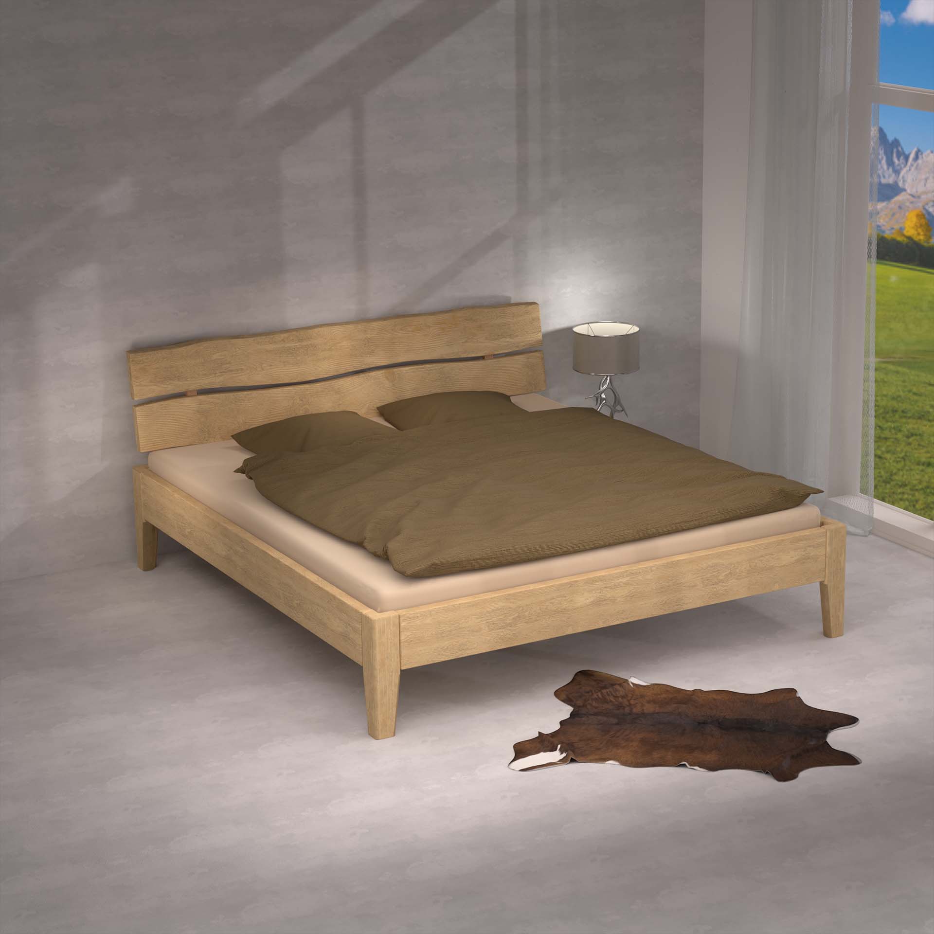Madeera Fuerte Canto bed in wild oak, oiled and sandblasted